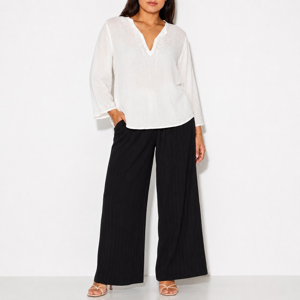 BNWT Lauren Ralph Lauren Tunic Blouse Women's XL White Pullover Split Neck Embro